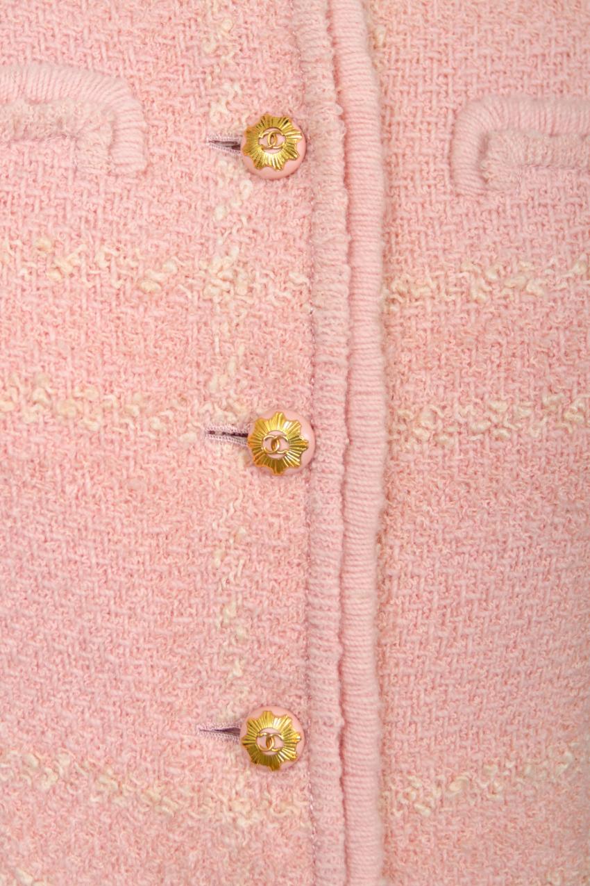 Vintage 1973 Chanel Haute Couture Documented Pink Wool Jacket Blouse Skirt Suit For Sale 8