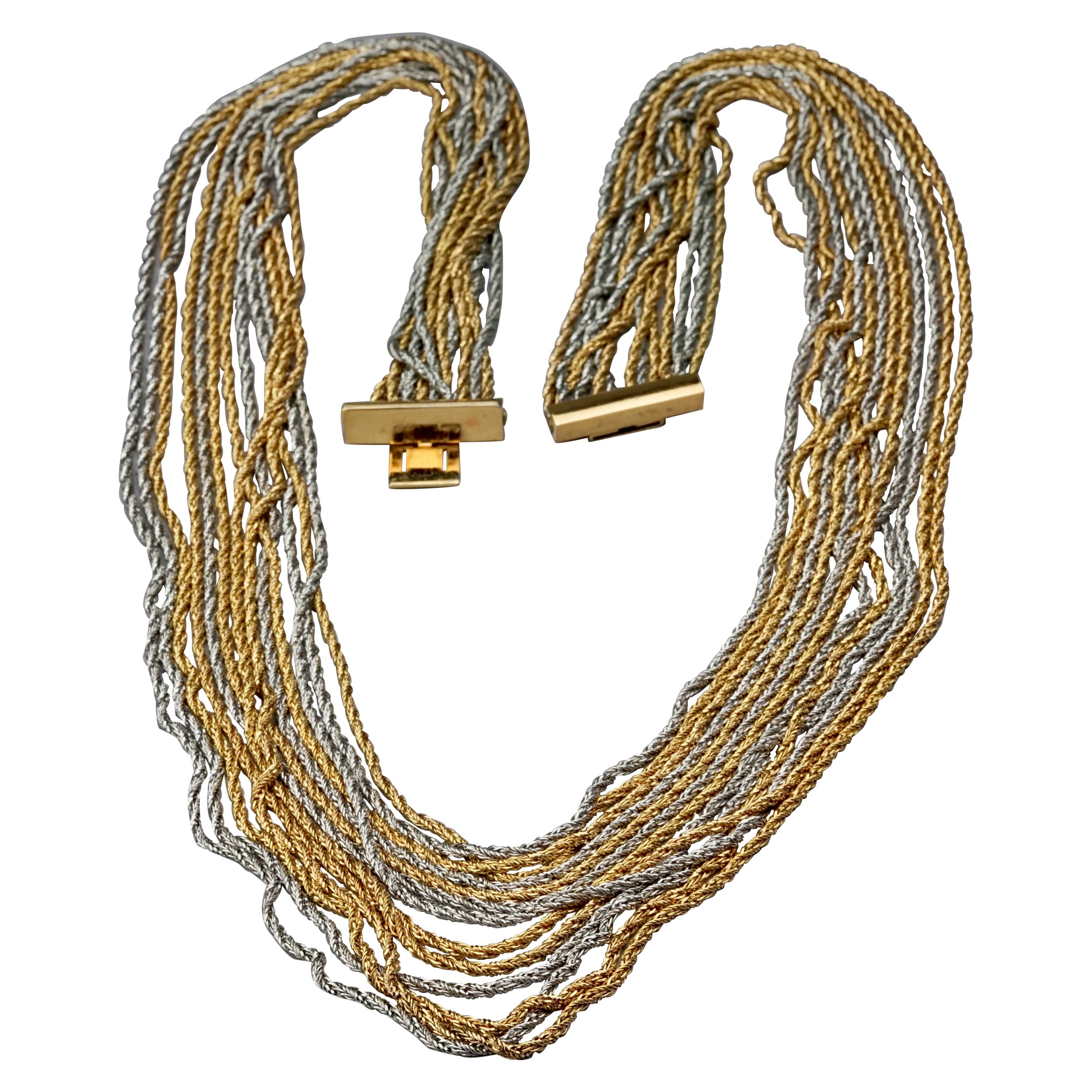 Vintage 1973 CHRISTIAN DIOR 13 Strands Two Tone Chain Necklace For Sale
