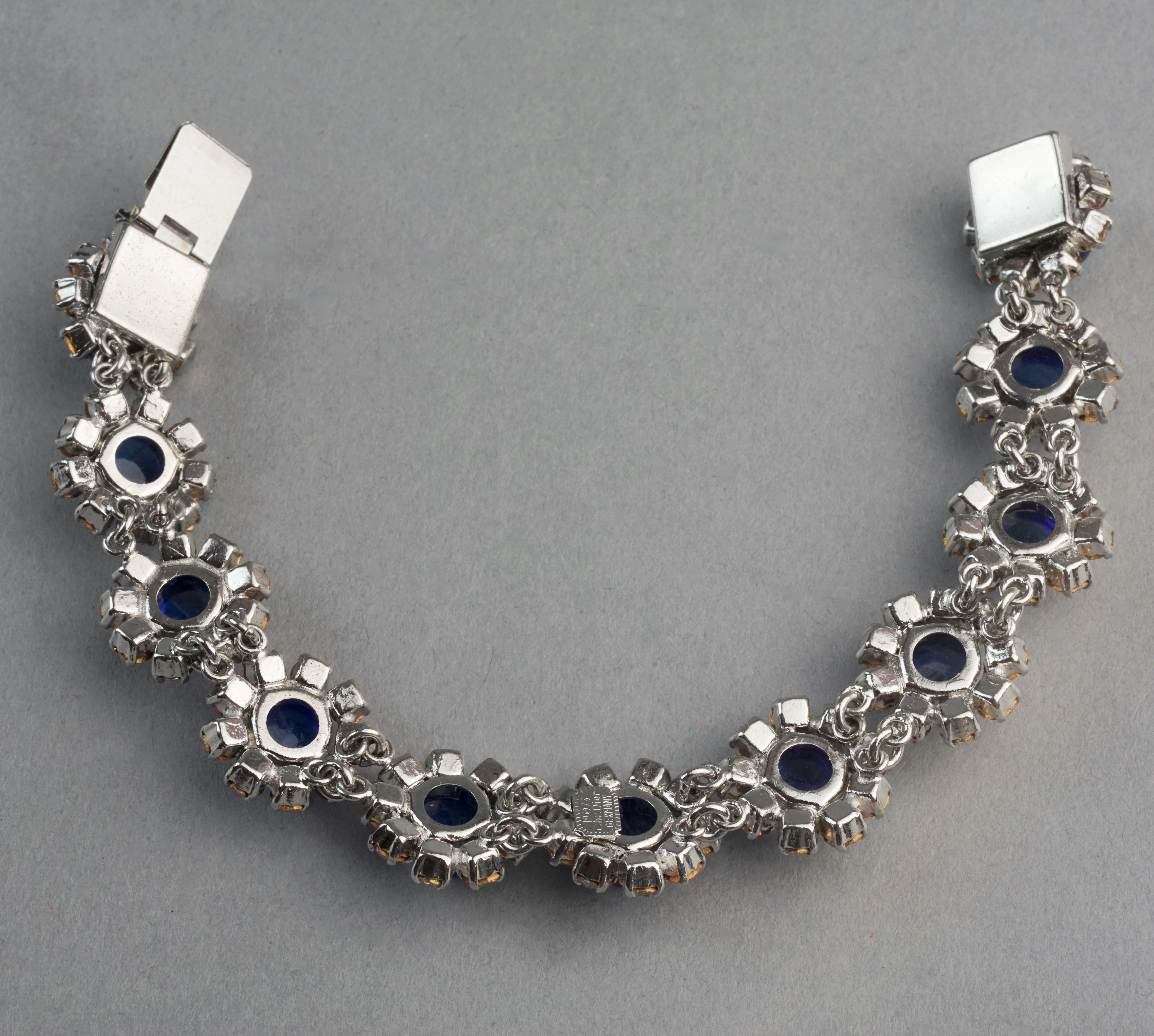 Vintage 1973 CHRISTIAN DIOR Blue Glass Cabochon Rhinestone Bracelet 6