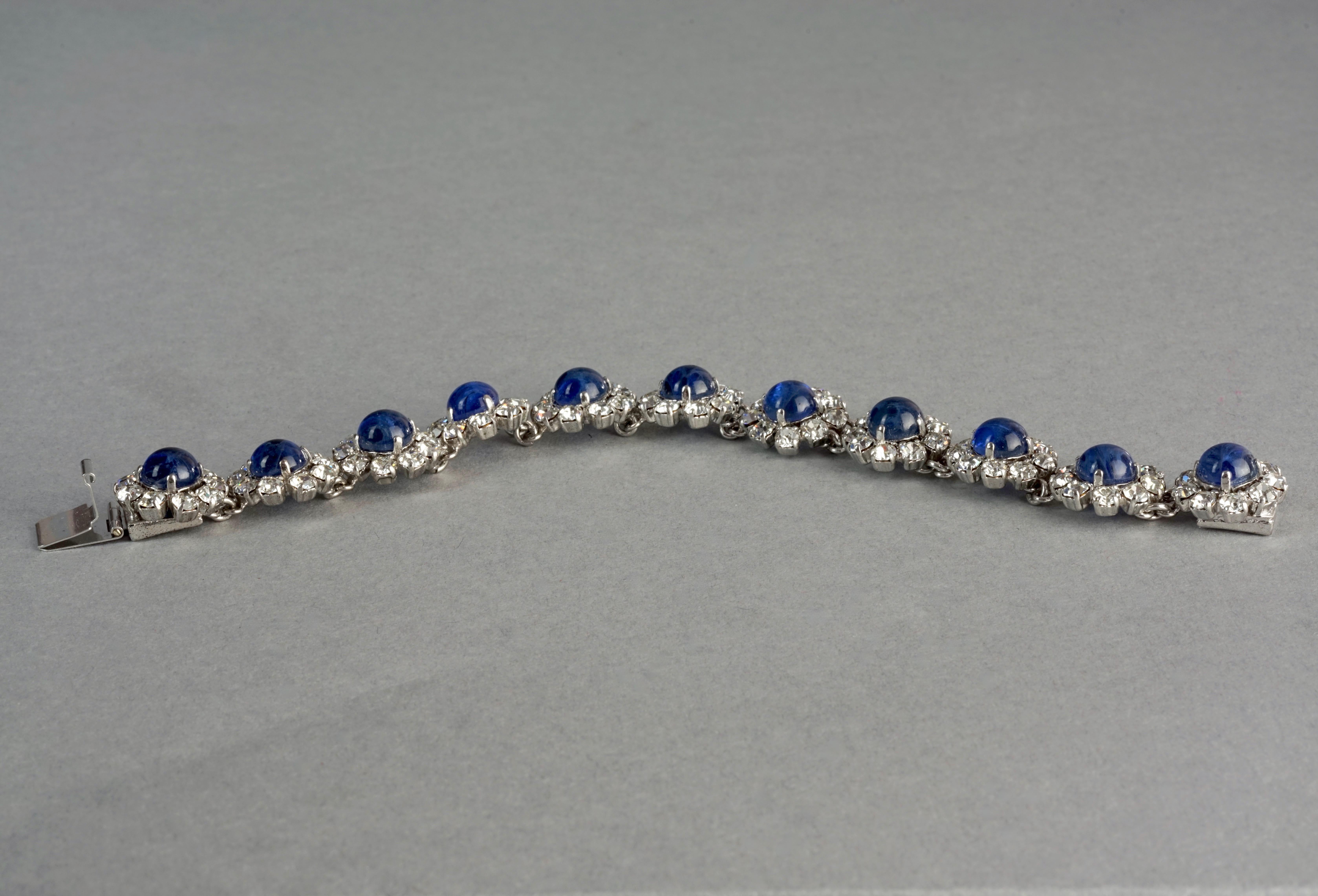 Women's Vintage 1973 CHRISTIAN DIOR Blue Glass Cabochon Rhinestone Bracelet