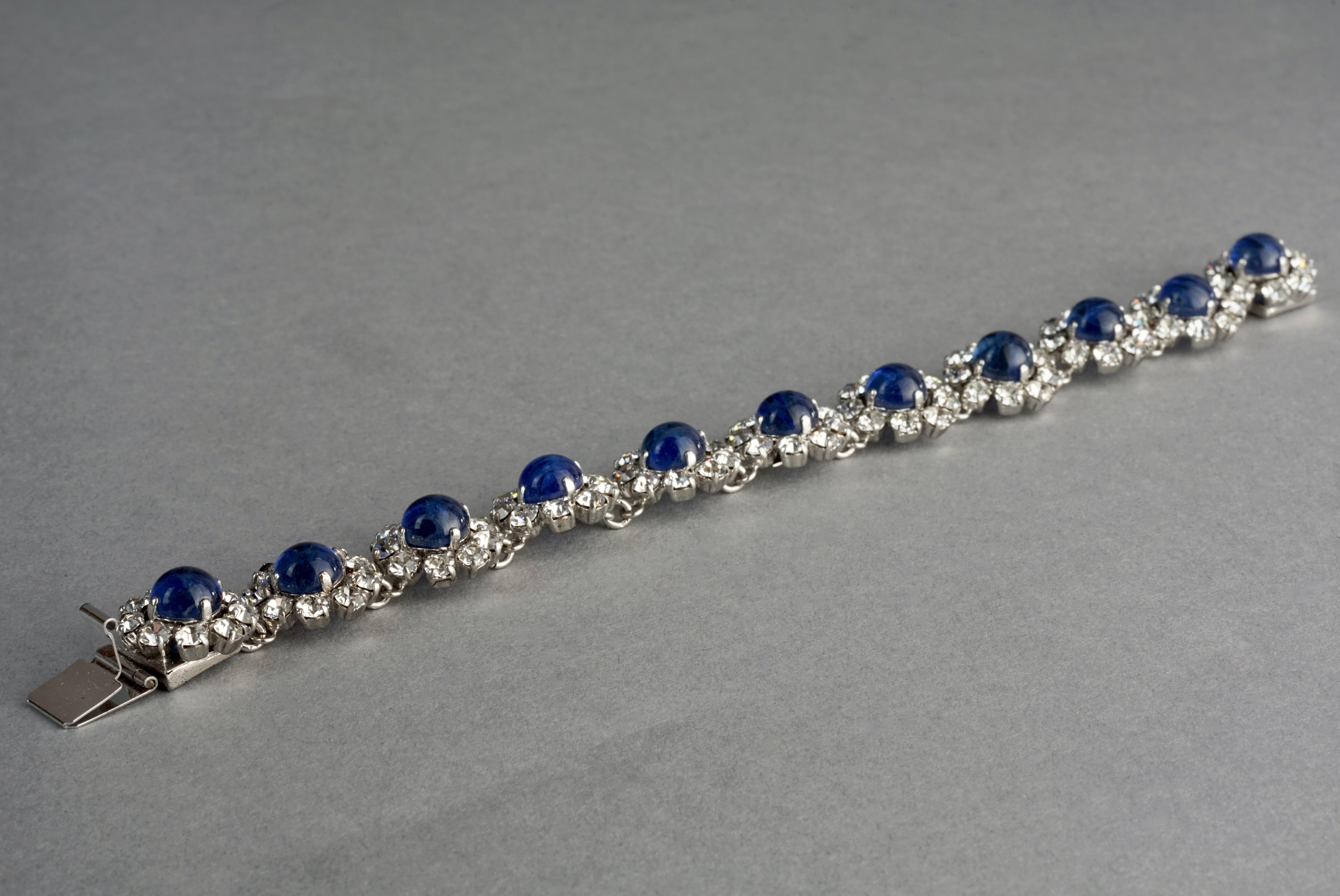 Vintage 1973 CHRISTIAN DIOR Blue Glass Cabochon Rhinestone Bracelet 1