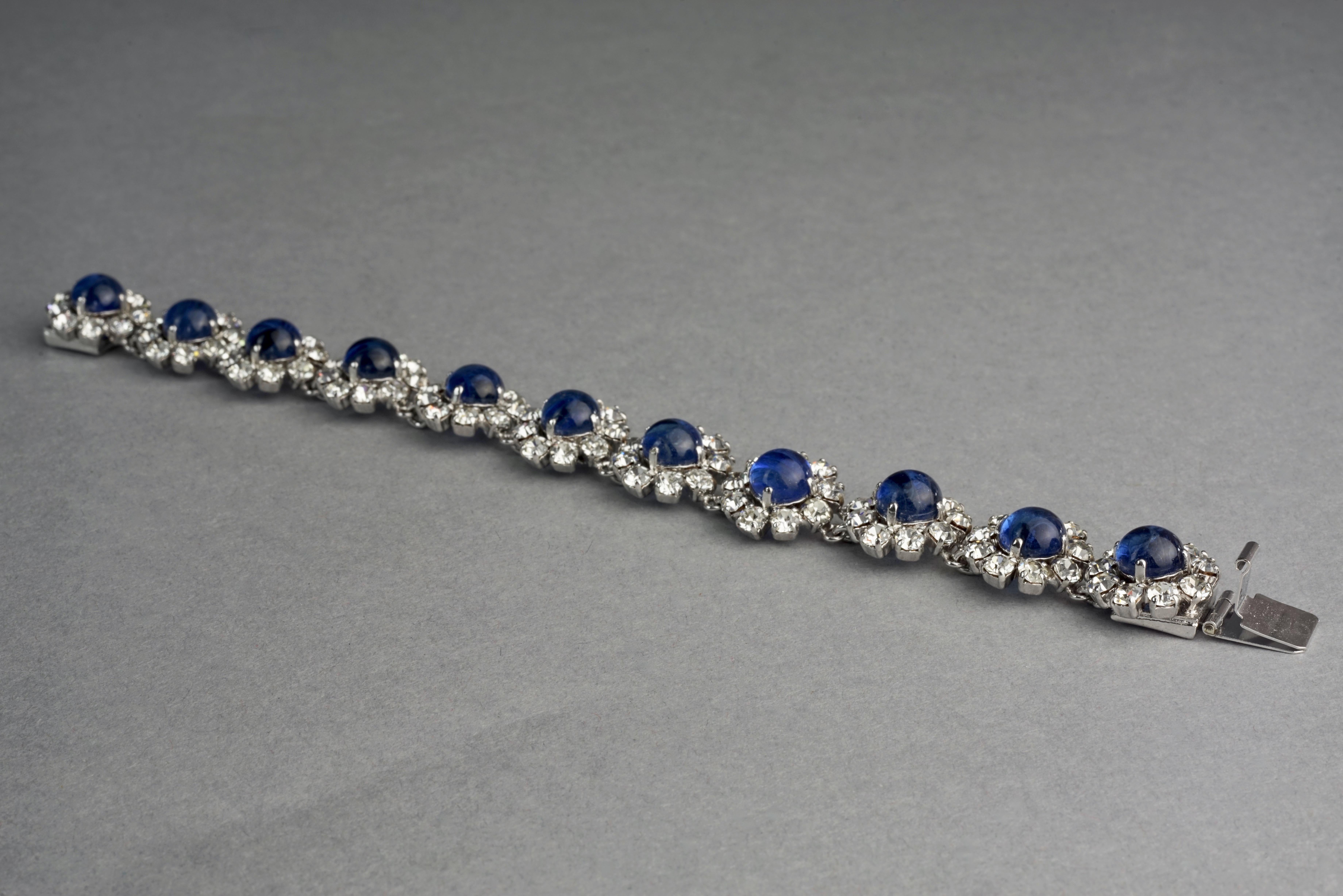 Vintage 1973 CHRISTIAN DIOR Blue Glass Cabochon Rhinestone Bracelet 2
