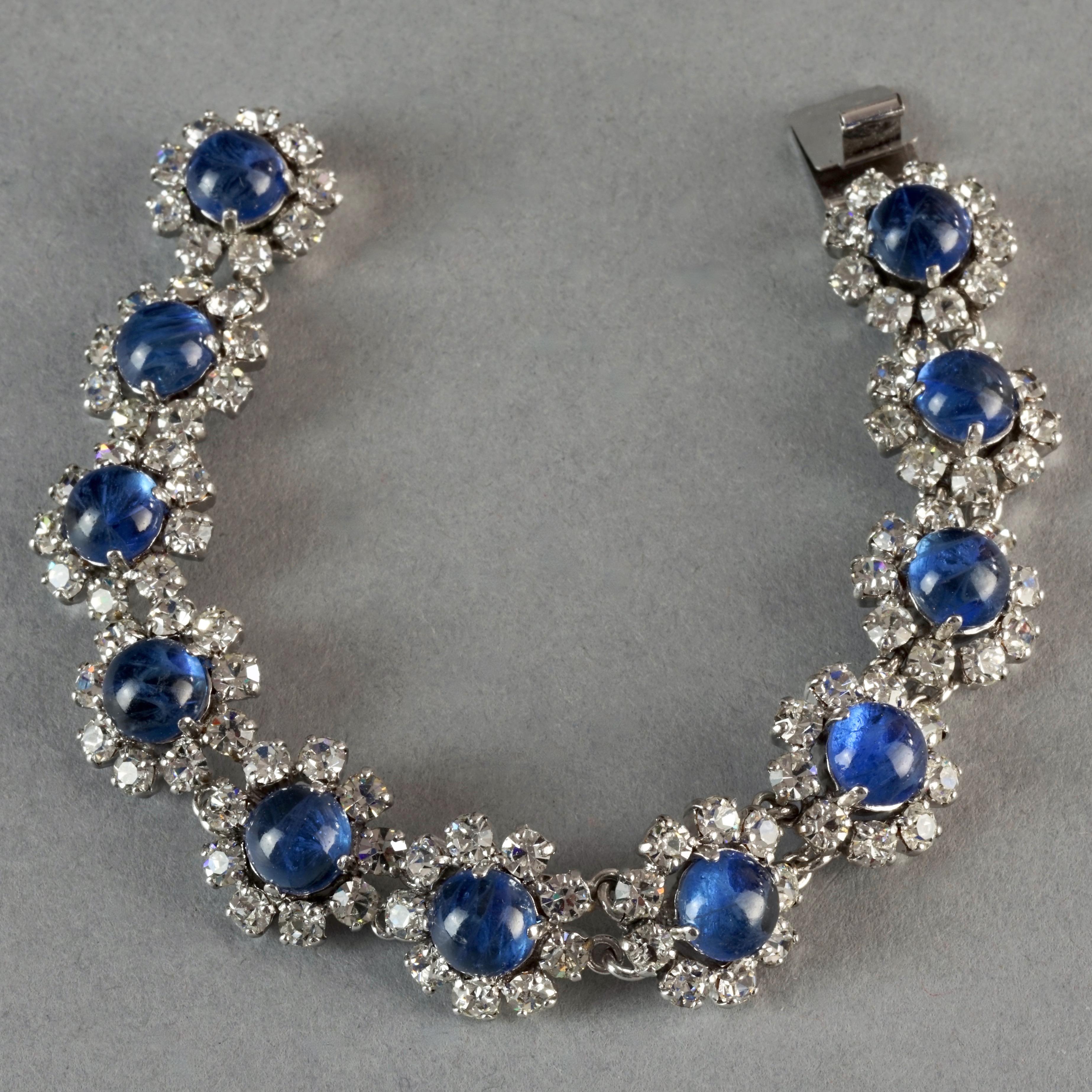 Vintage 1973 CHRISTIAN DIOR Blue Glass Cabochon Rhinestone Bracelet 4