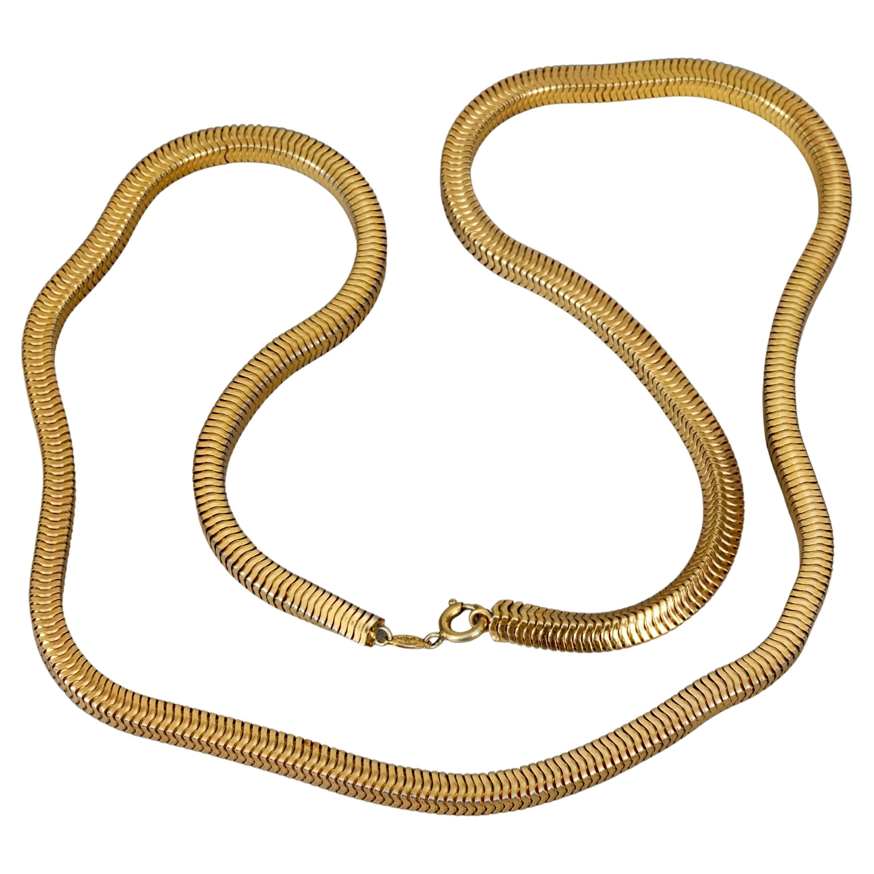Vintage 1973 CHRISTIAN DIOR Gold Snake Chain Necklace For Sale