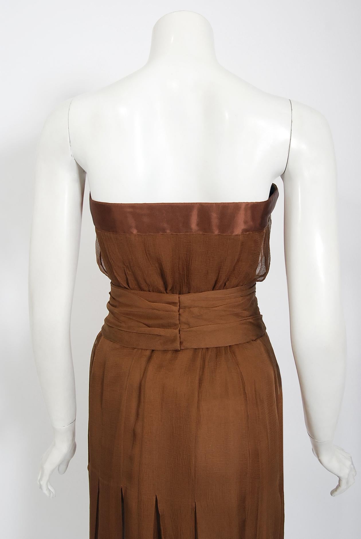 Vintage 1973 Christian Dior Haute Couture Brown Strapless Blouse & Palazzo Pants 3