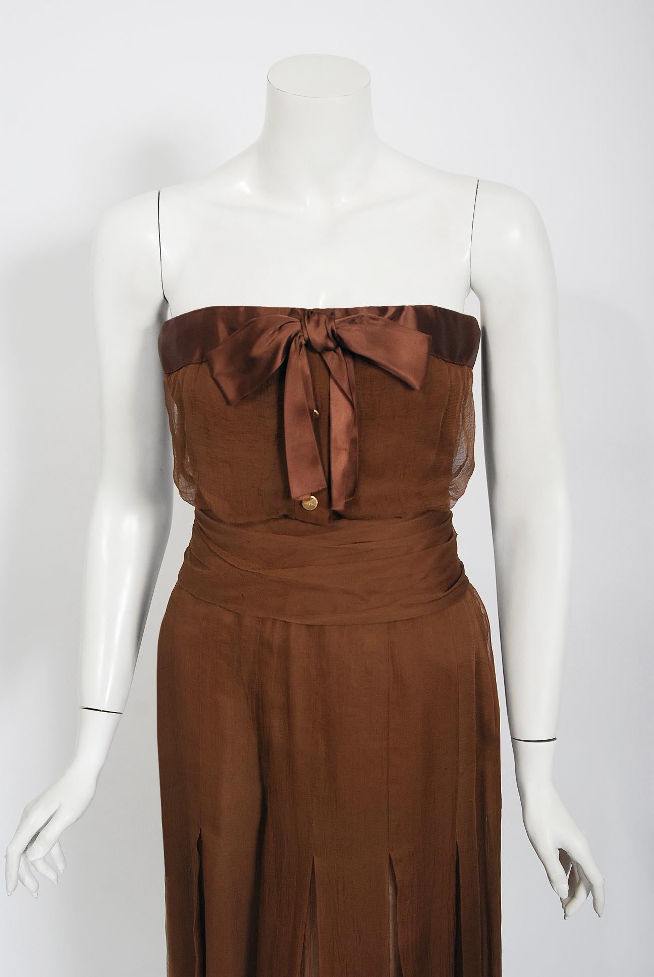 A gorgeous Christian Dior Haute Couture chocolate brown ensemble dating back to their 1972-73 Fall Winter collection. When the talented Marc Bohan took over as head designer in 1960, he continued the Dior tradition of elegant design and this