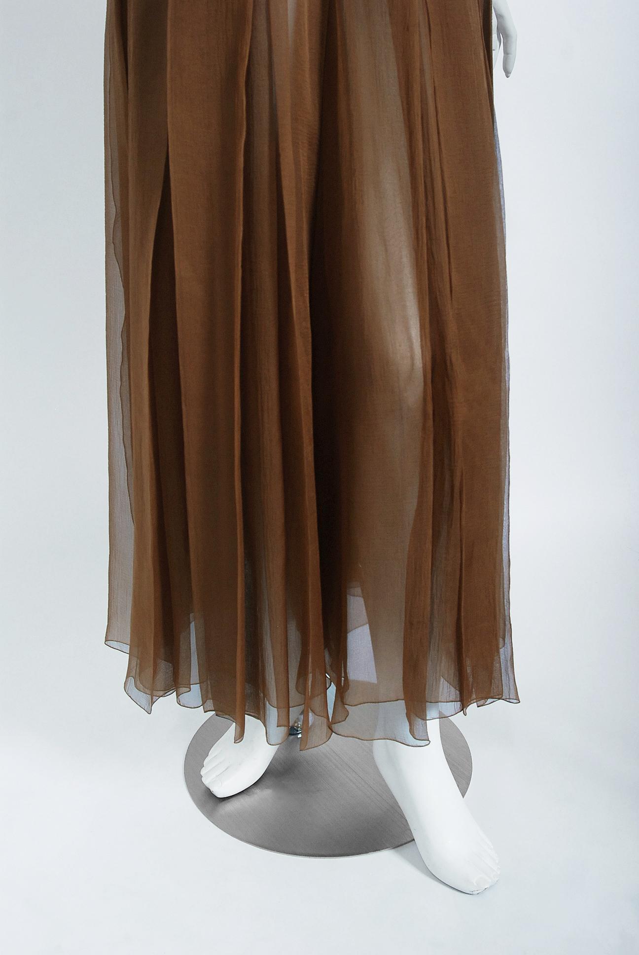 Women's Vintage 1973 Christian Dior Haute Couture Brown Strapless Blouse & Palazzo Pants