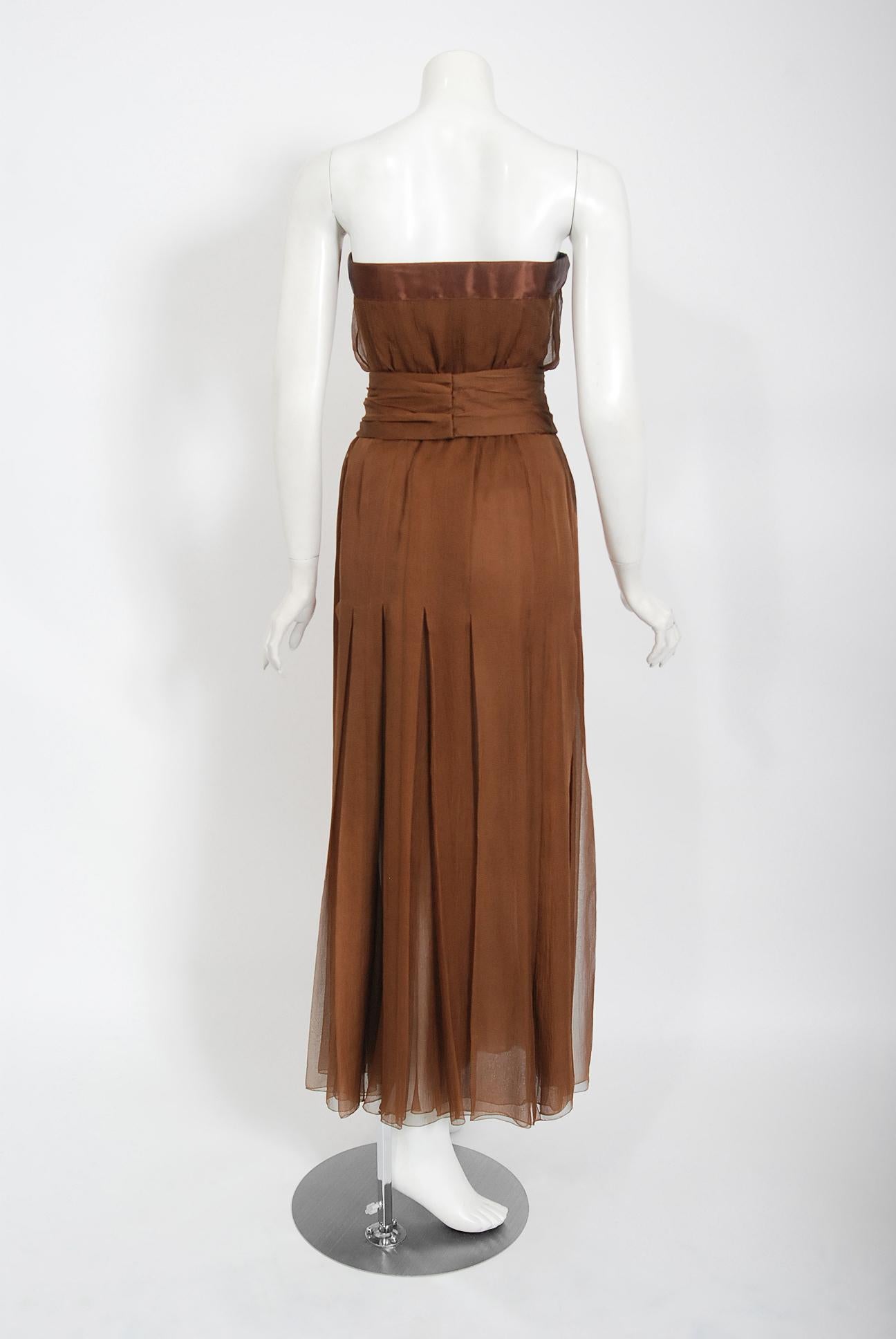 Vintage 1973 Christian Dior Haute Couture Brown Strapless Blouse & Palazzo Pants 2