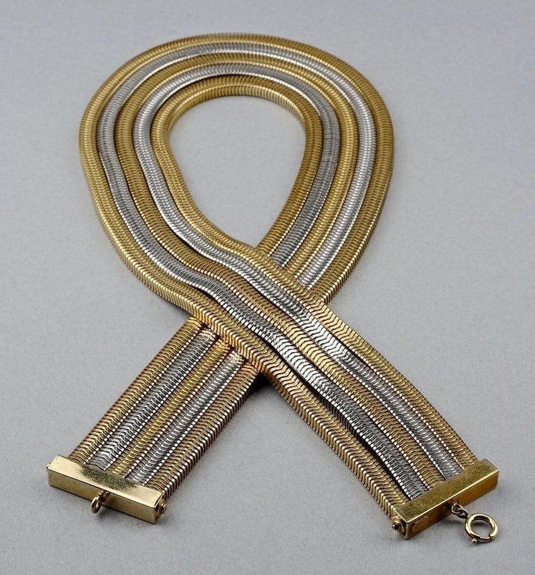 Vintage 1973 CHRISTIAN DIOR Multi Layered Two Tone Snake Chain Necklace