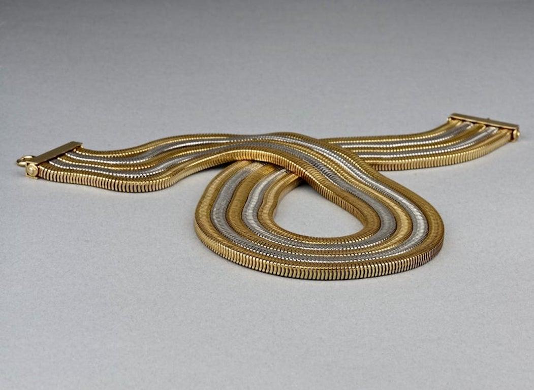 Vintage 1973 CHRISTIAN DIOR Multi Layered Two Tone Snake Chain Necklace In Excellent Condition In Kingersheim, Alsace