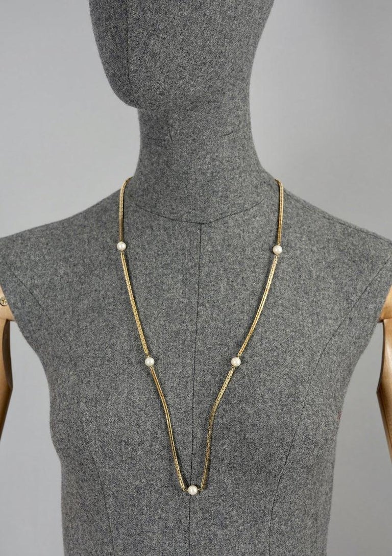 Vintage 1973 CHRISTIAN DIOR Pearl Chain Long Necklace For Sale at 1stDibs