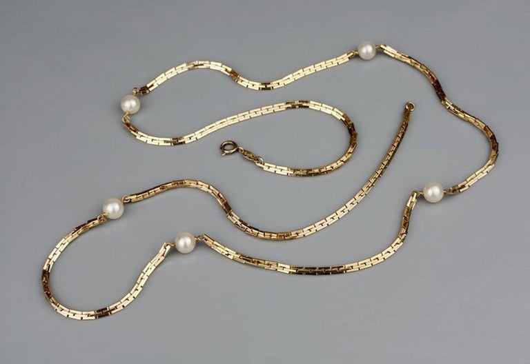 Vintage 1973 CHRISTIAN DIOR Pearl Chain Long Necklace For Sale at 1stDibs