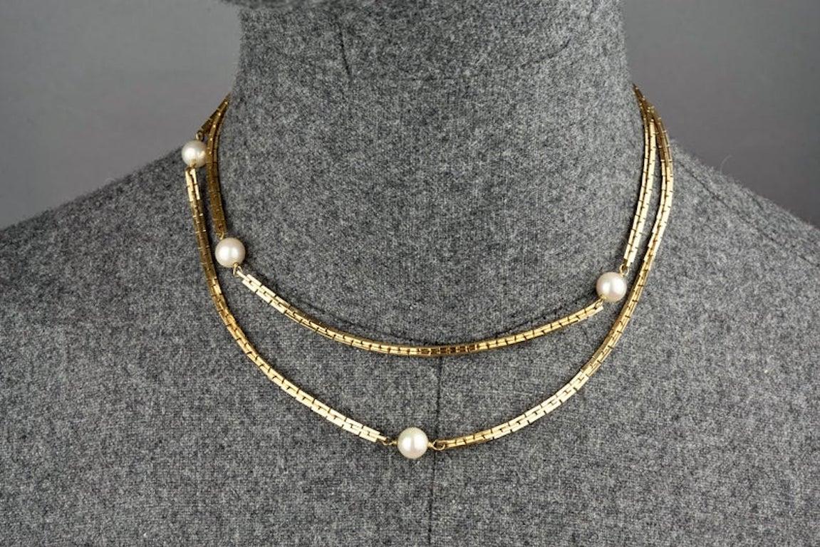Vintage 1973 CHRISTIAN DIOR Pearl Chain Long Necklace 2