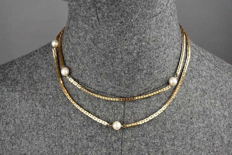 Vintage 1973 CHRISTIAN DIOR Pearl Chain Long Necklace For Sale at 1stDibs