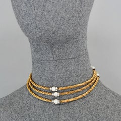 Vintage 1973 CHRISTIAN DIOR Pearl Rhinestones Chain Long Necklace