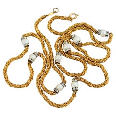 Vintage 1973 CHRISTIAN DIOR Pearl Rhinestones Chain Long Necklace