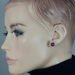 Vintage 1973 CHRISTIAN DIOR Red Glass Cabochon Rhinestone Earrings