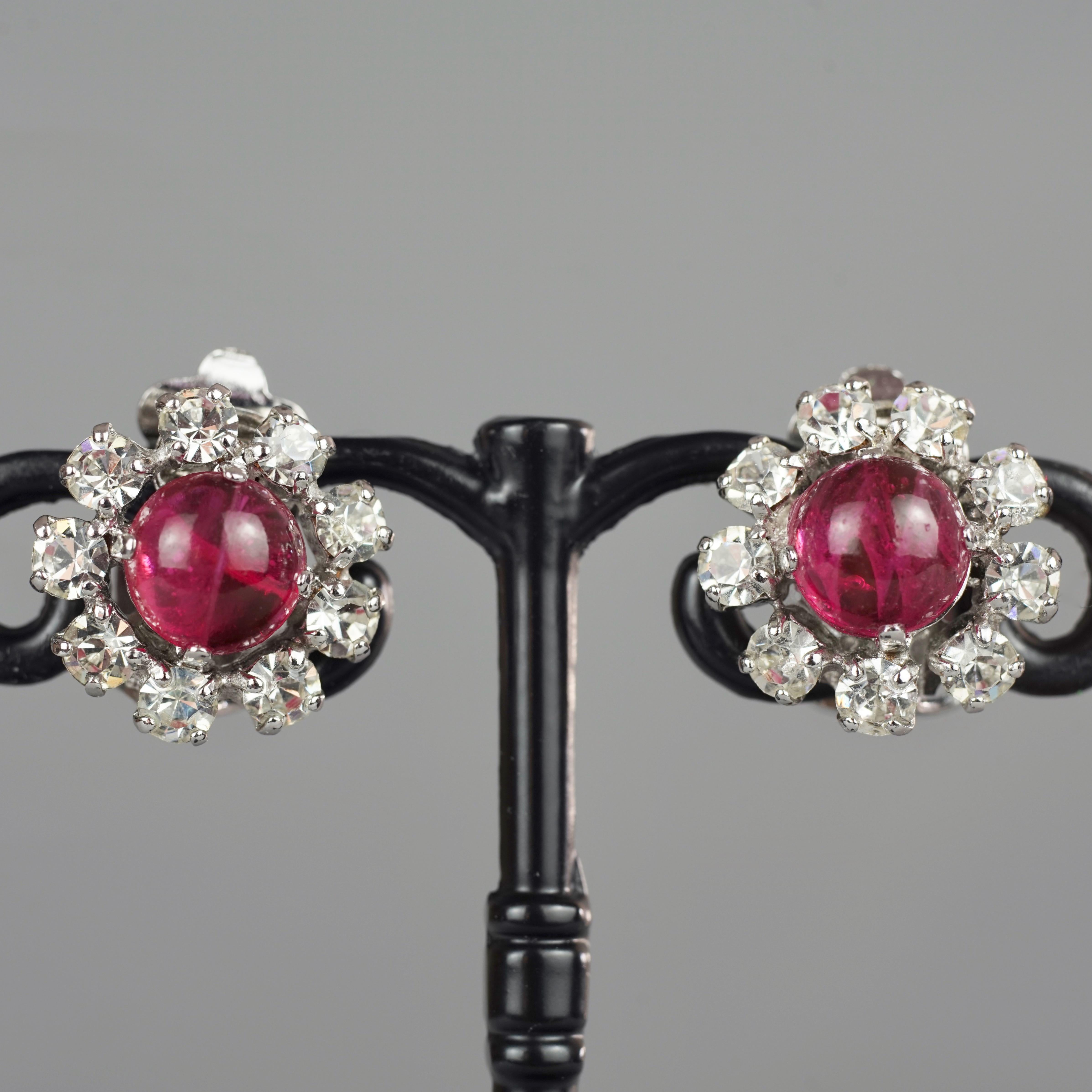 Women's Vintage 1973 CHRISTIAN DIOR Red Glass Cabochon Rhinestone Earrings For Sale