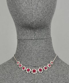 Vintage 1973 CHRISTIAN DIOR Red Glass Cabochon Rhinestone Necklace