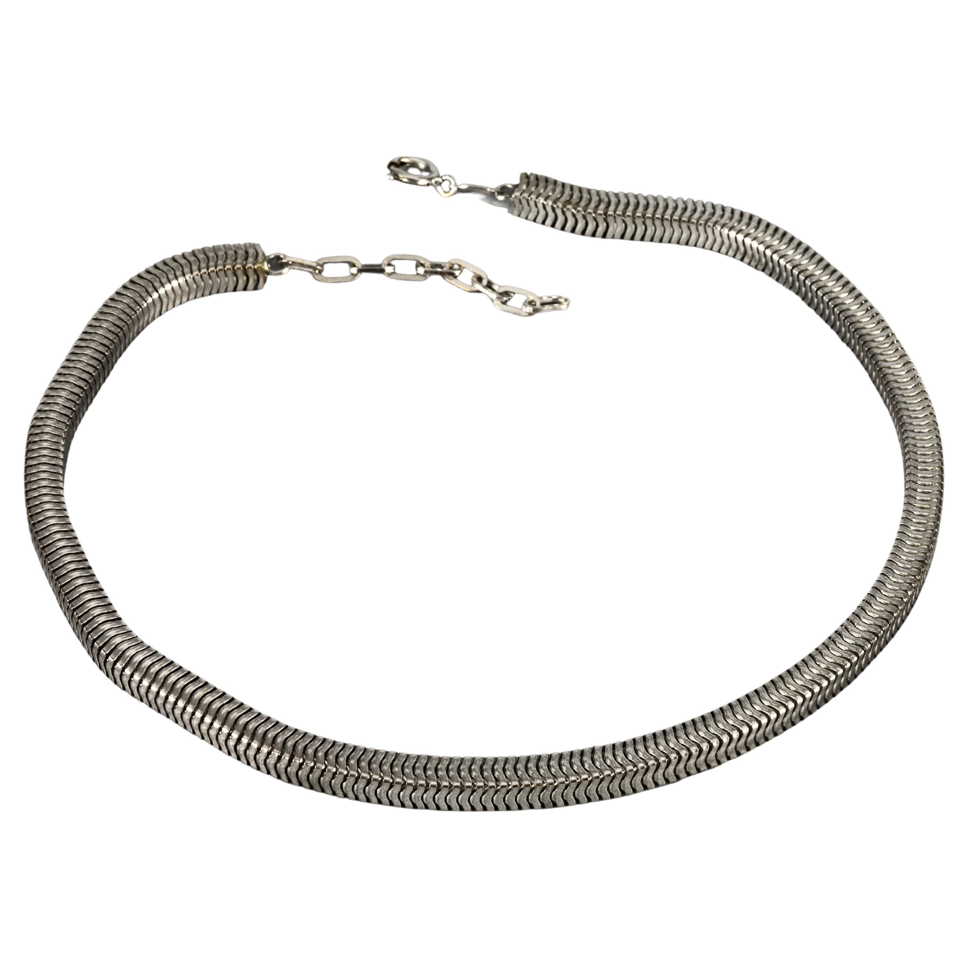 Vintage 1973 CHRISTIAN DIOR Snake Chain Silver Necklace For Sale