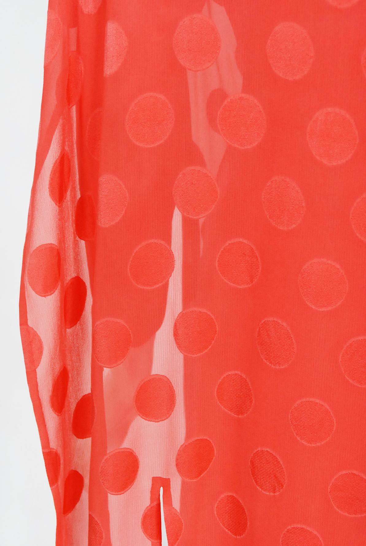 Vintage 1973 Givenchy Haute Couture Orange Dotted Silk Carwash-Hem Caftan Gown For Sale 4