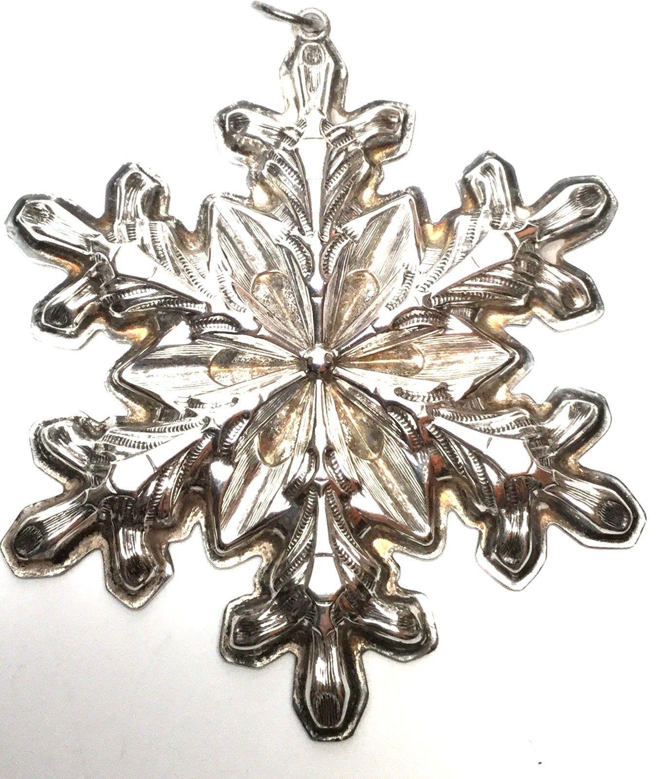 Late 20th Century Vintage 1973 Gorham Sterling Silver Two Snowflake Christmas Ornaments