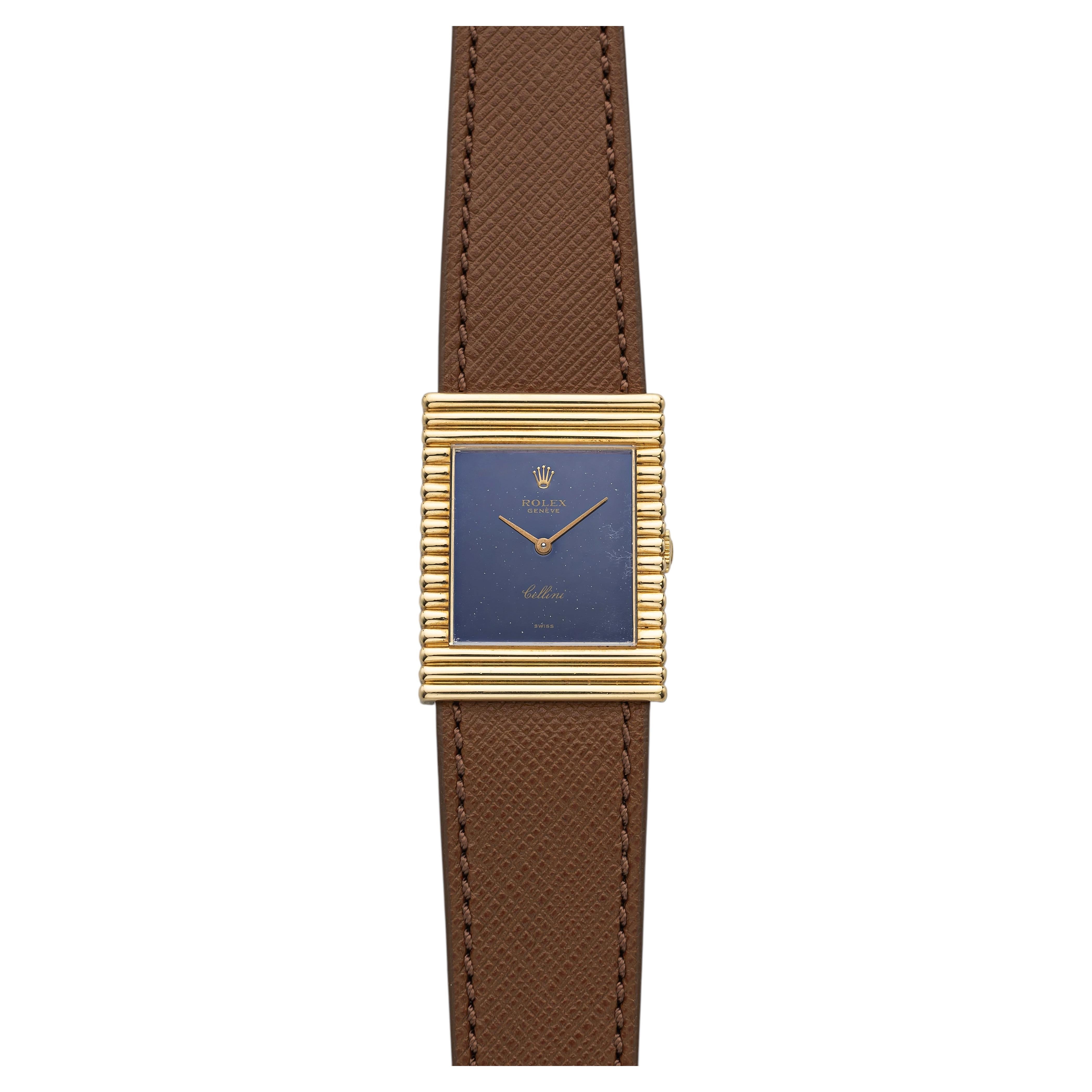 Pre-owned Rolex Vintage 1973  Cellini 4012 18k Yellow Gold Blue Foil Dial Manual 26mm