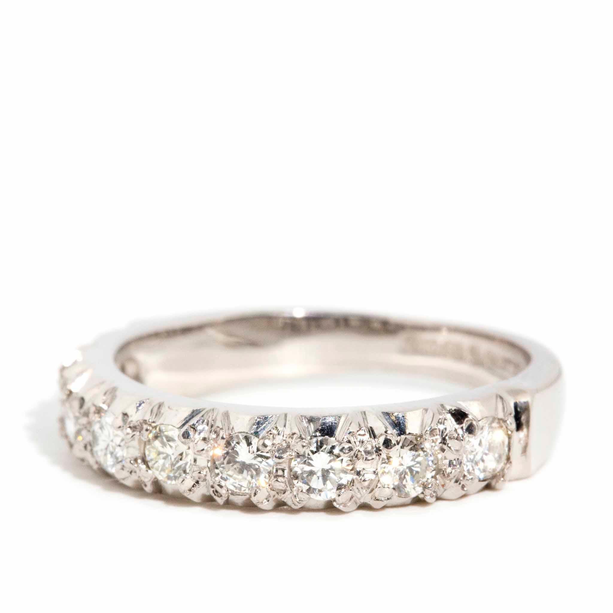 Women's Vintage 1974 0.54 Carat Diamond Hallmarked Eternity Ring 18 Carat White Gold For Sale