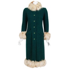 Retro 1974 Chanel Haute-Couture Forest Green Boucle Wool & Fox-Fur Jacket Coat