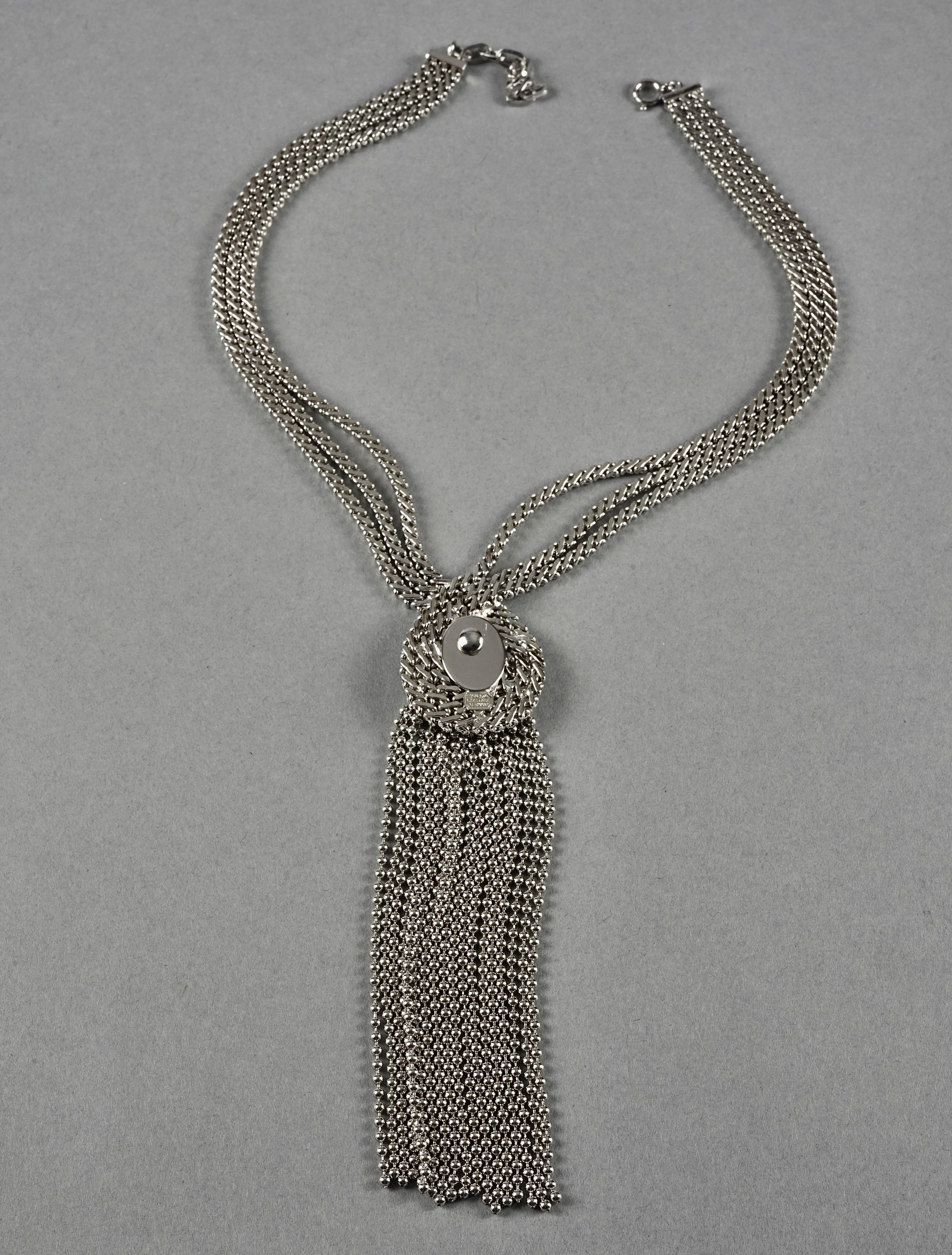Vintage 1974 CHRISTIAN DIOR Cascading Multi Chain Tassel Silver Necklace 2