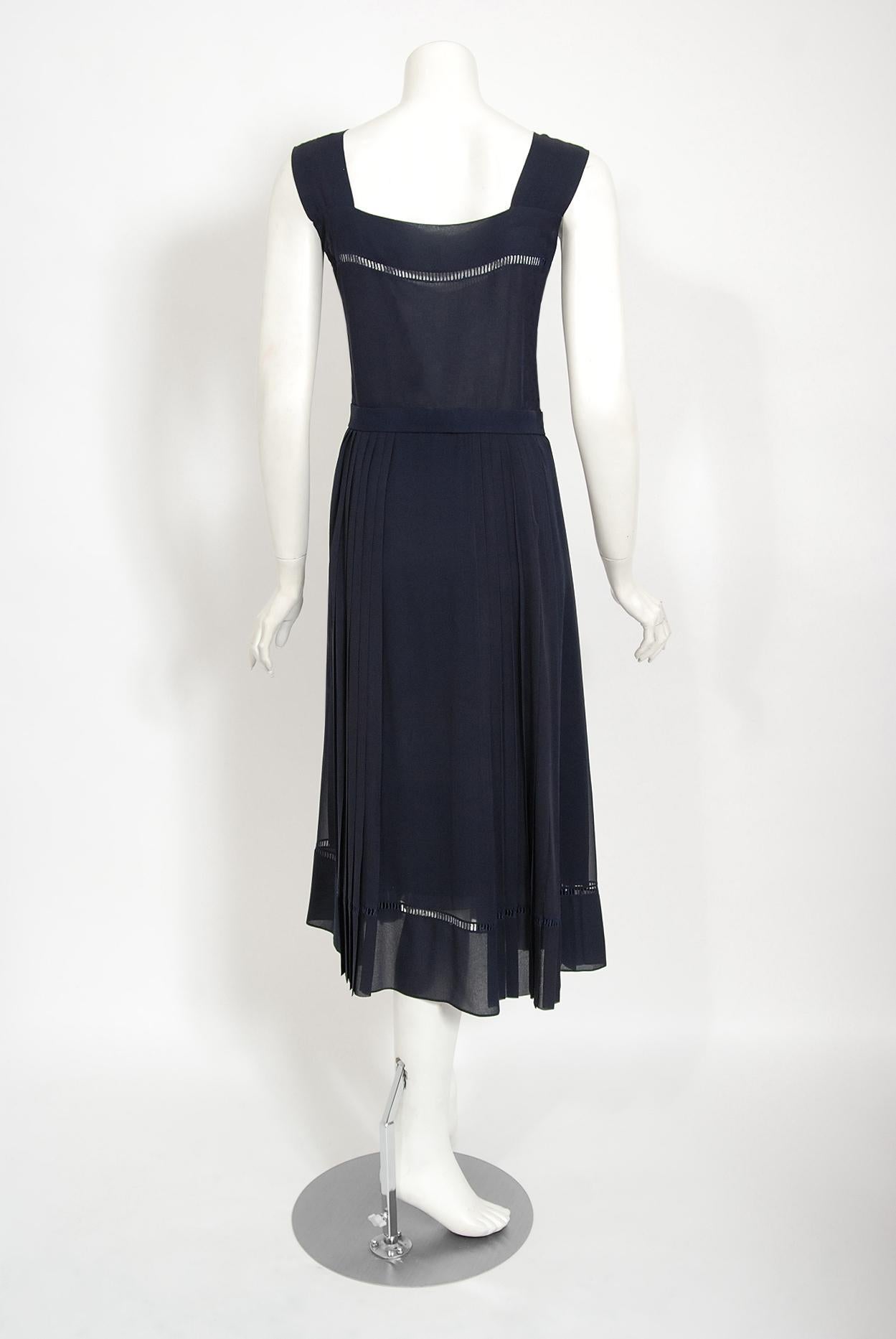 Vintage 1974 Christian Dior Haute Couture Documented Navy Pleated Silk Dress Set 8