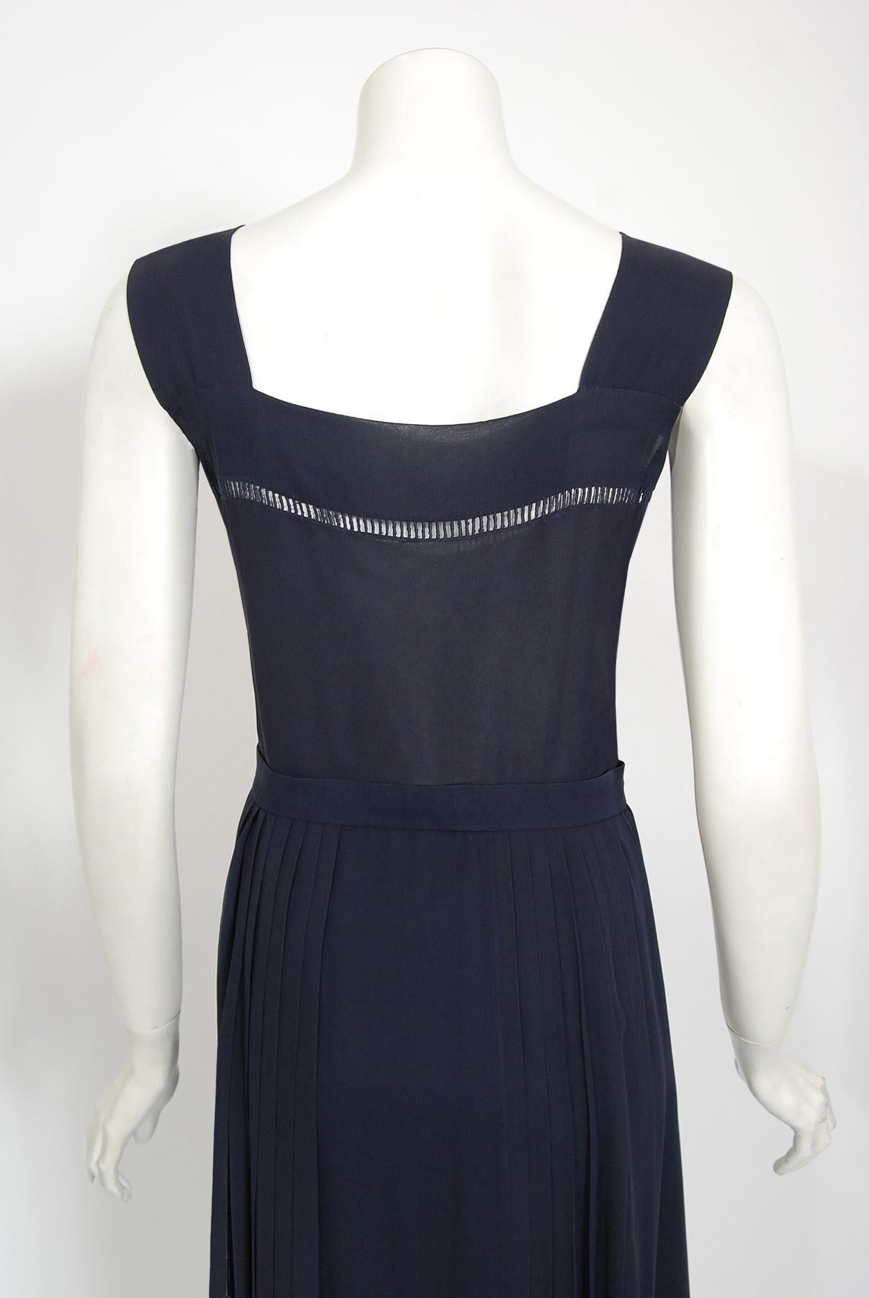 Vintage 1974 Christian Dior Haute Couture Documented Navy Pleated Silk Dress Set 9