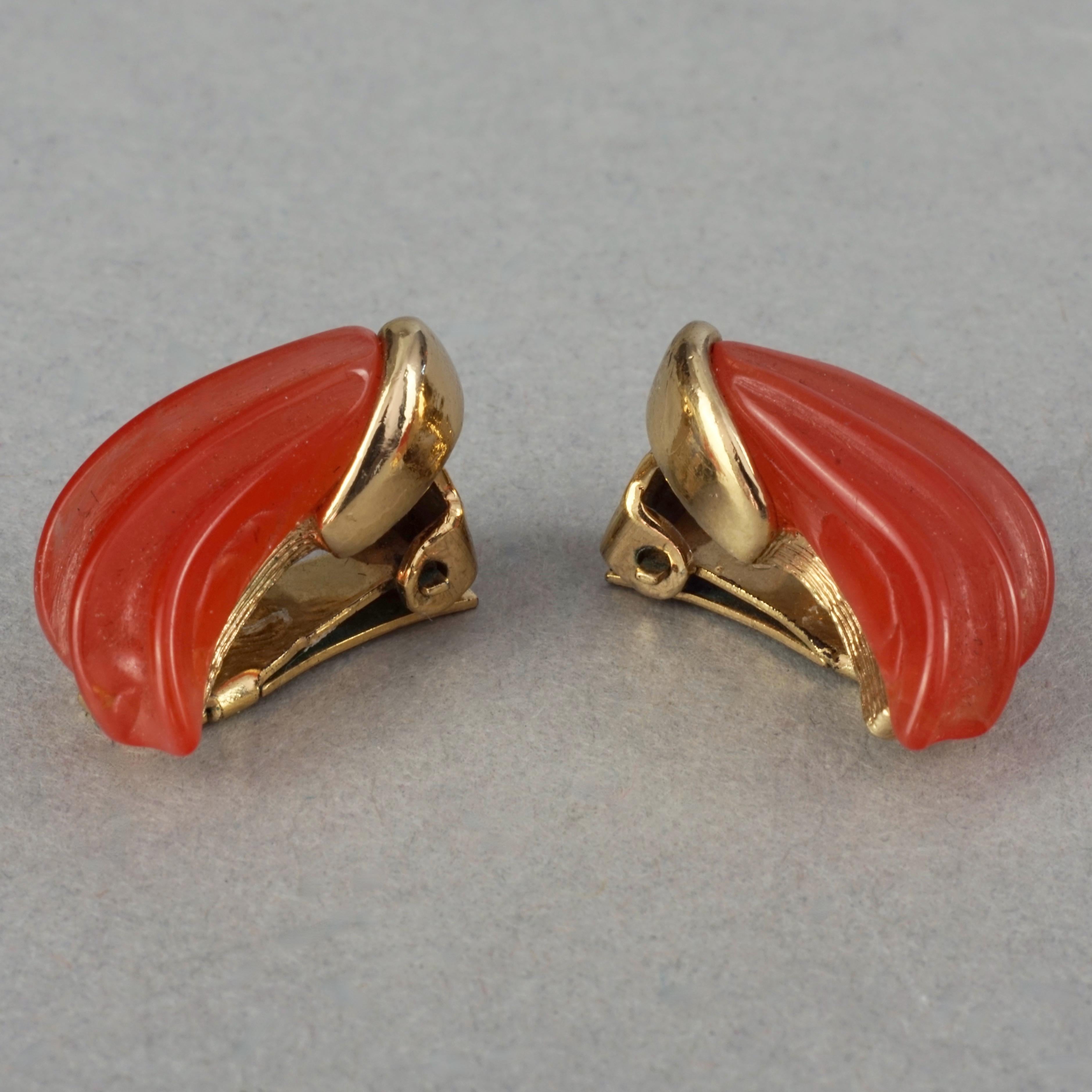 Vintage 1974 CHRISTIAN DIOR Orange Lucite Earrings For Sale 2