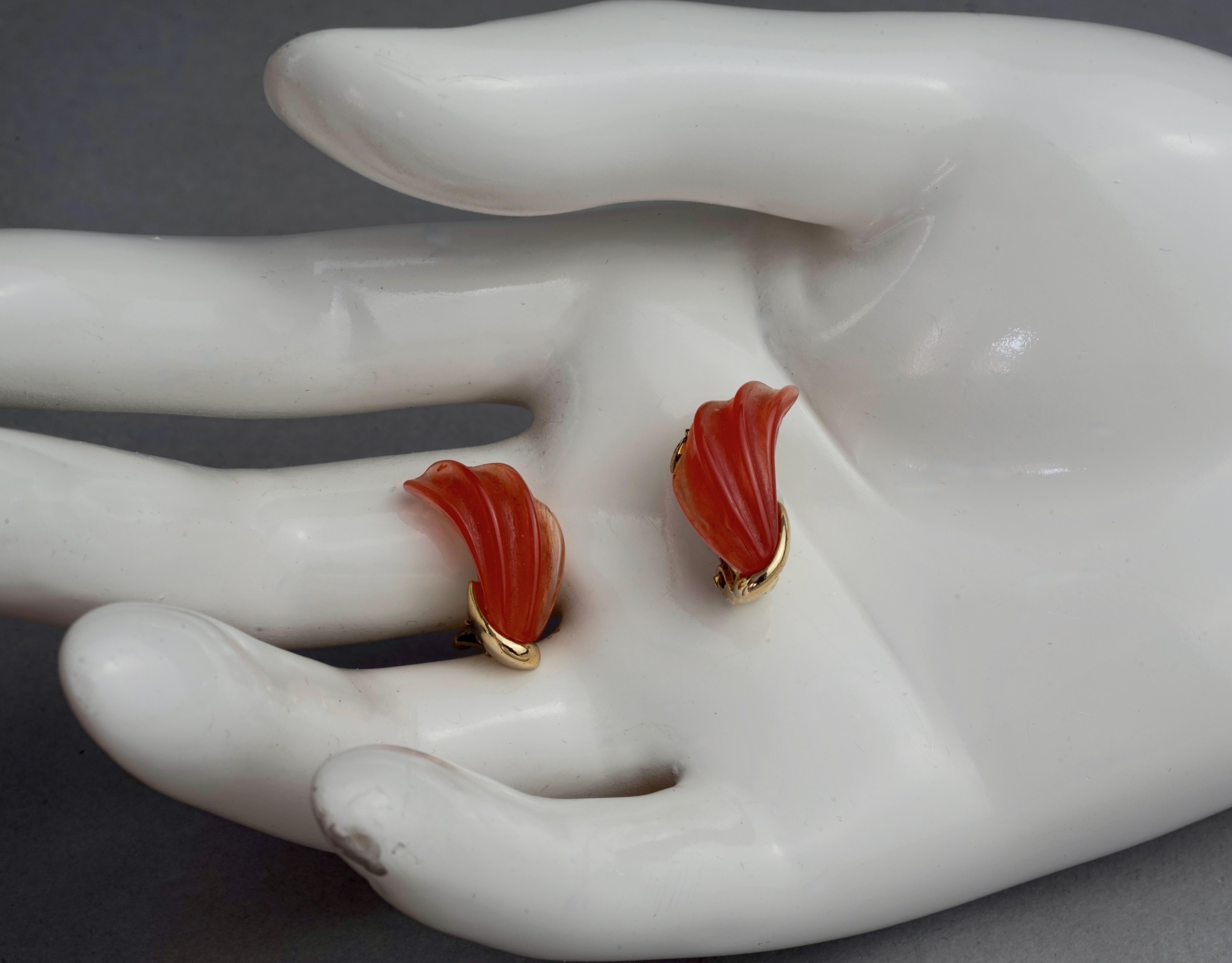 Vintage 1974 CHRISTIAN DIOR Orange Lucite Earrings For Sale 3