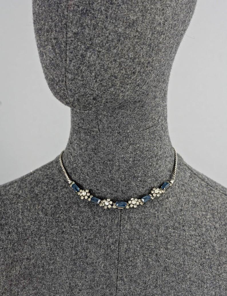 Vintage 1974 CHRISTIAN DIOR Sapphire Rhinestone Necklace 1