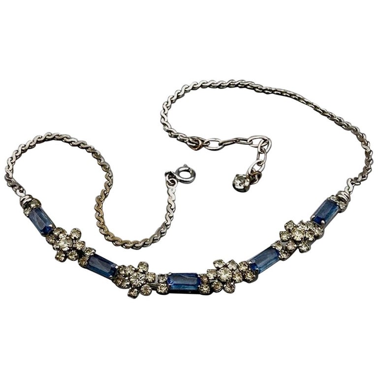 Vintage 1974 CHRISTIAN DIOR Sapphire Rhinestone Necklace at 1stDibs | christian  dior rhinestone necklace, optimistic opulence paparazzi