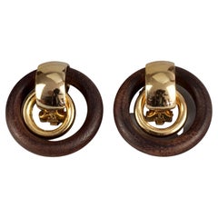 Vintage 1974 CHRISTIAN DIOR Wooden Gilt Double Hoop Earrings