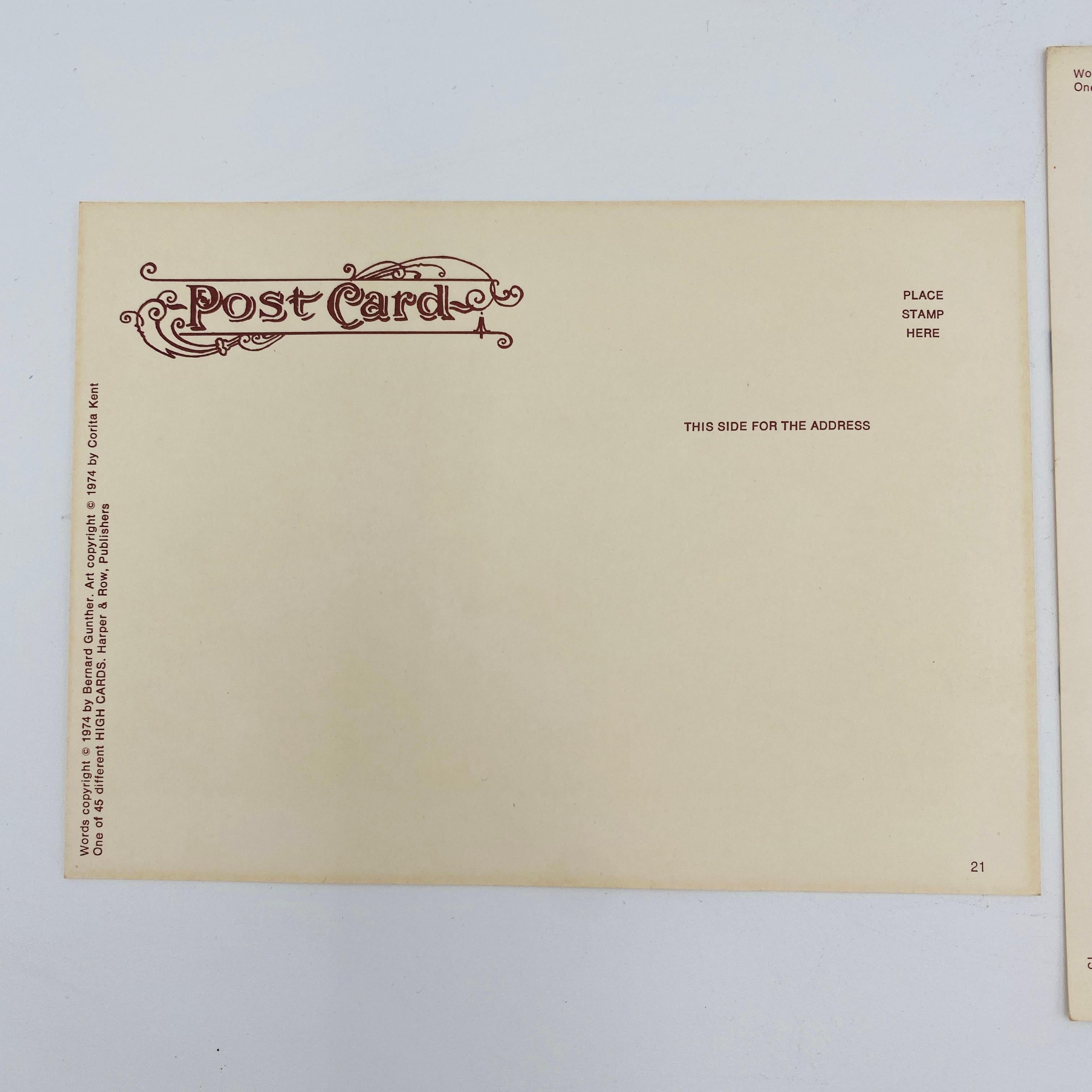 Vintage 1974 HIGH CARDS: Bilderpoem-Poster, Postkarten von Corita Kent, Vintage (Ende des 20. Jahrhunderts) im Angebot