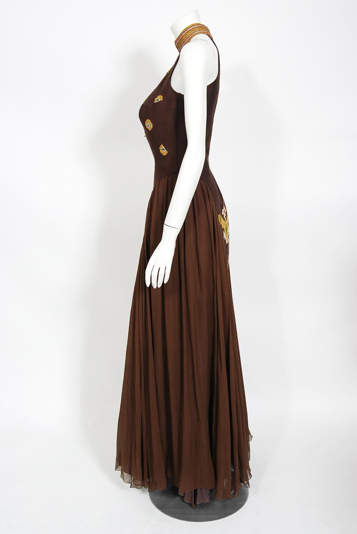 Vintage 1974 Nikos-Takis Greek Couture Documented Embroidered Wool Chiffon Gown 3