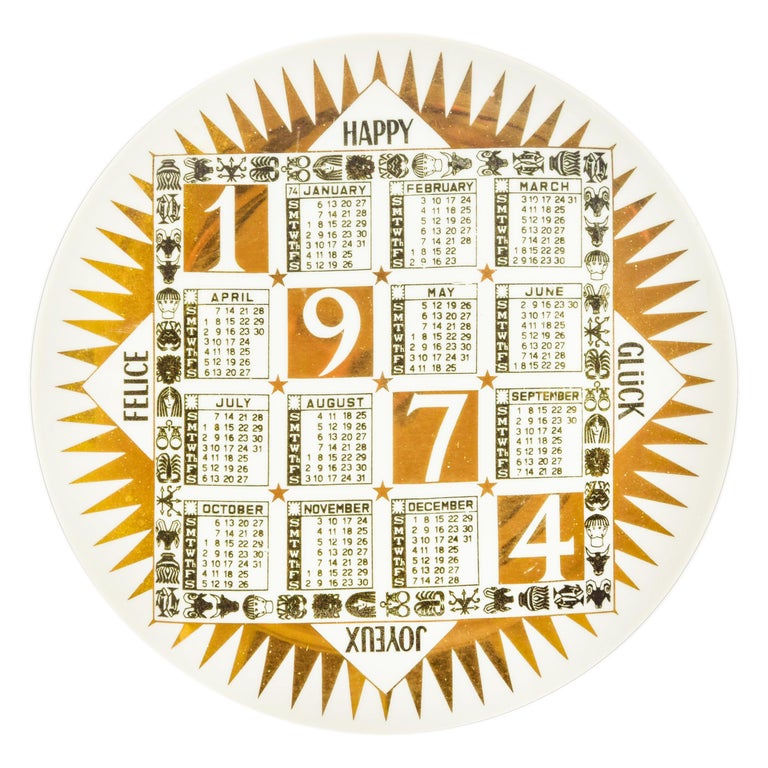 Vintage "1974" Plate, Calendario 'Calendar Series' by Piero Fornasetti