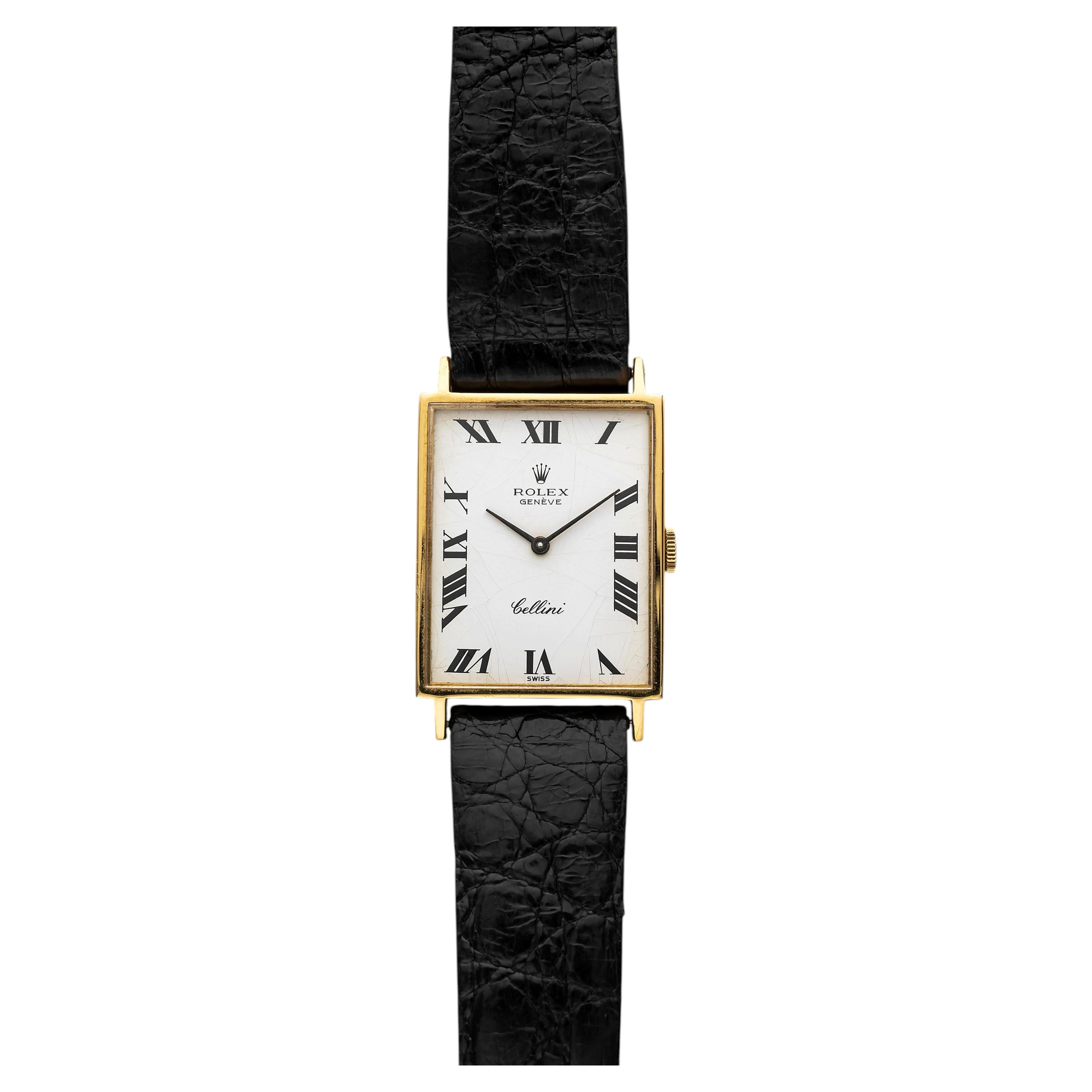 Vintage 1974 Rolex Cellini 4122 18K YG White Roman Dial Manual 23 mm