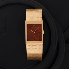 Vintage 1974 Rolex Cellini Model 4127 18 Karat Yellow Gold Clous de Paris Wood