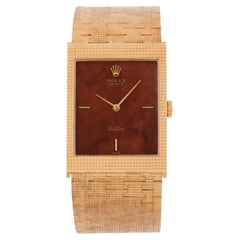 Vintage 1974 Rolex Cellini Model 4127 18 Karat Yellow Gold Clous de Paris Wood