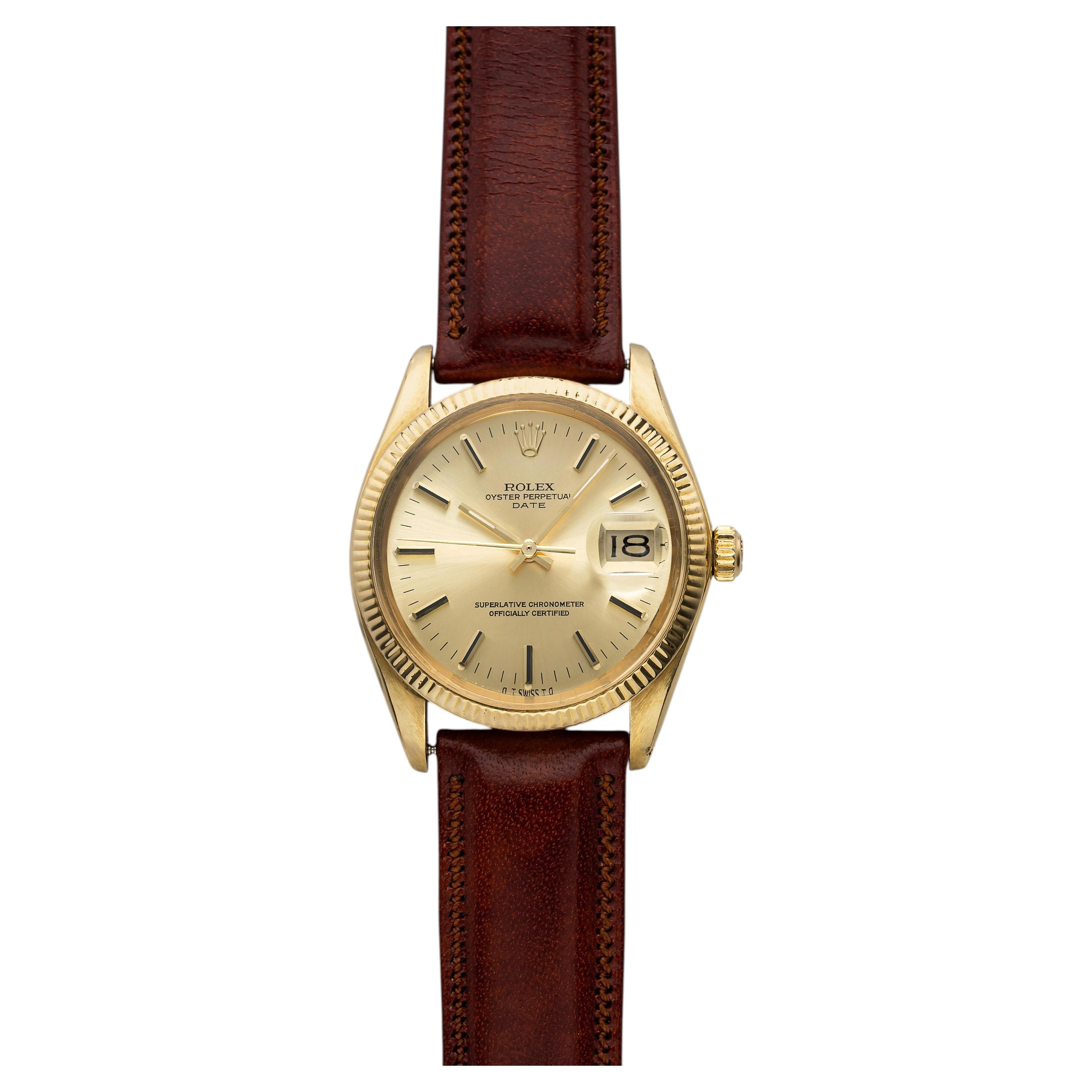 Vintage 1974 Rolex Oyster Perpetual Date 18K YG 1503 Auto Champagne 34mm