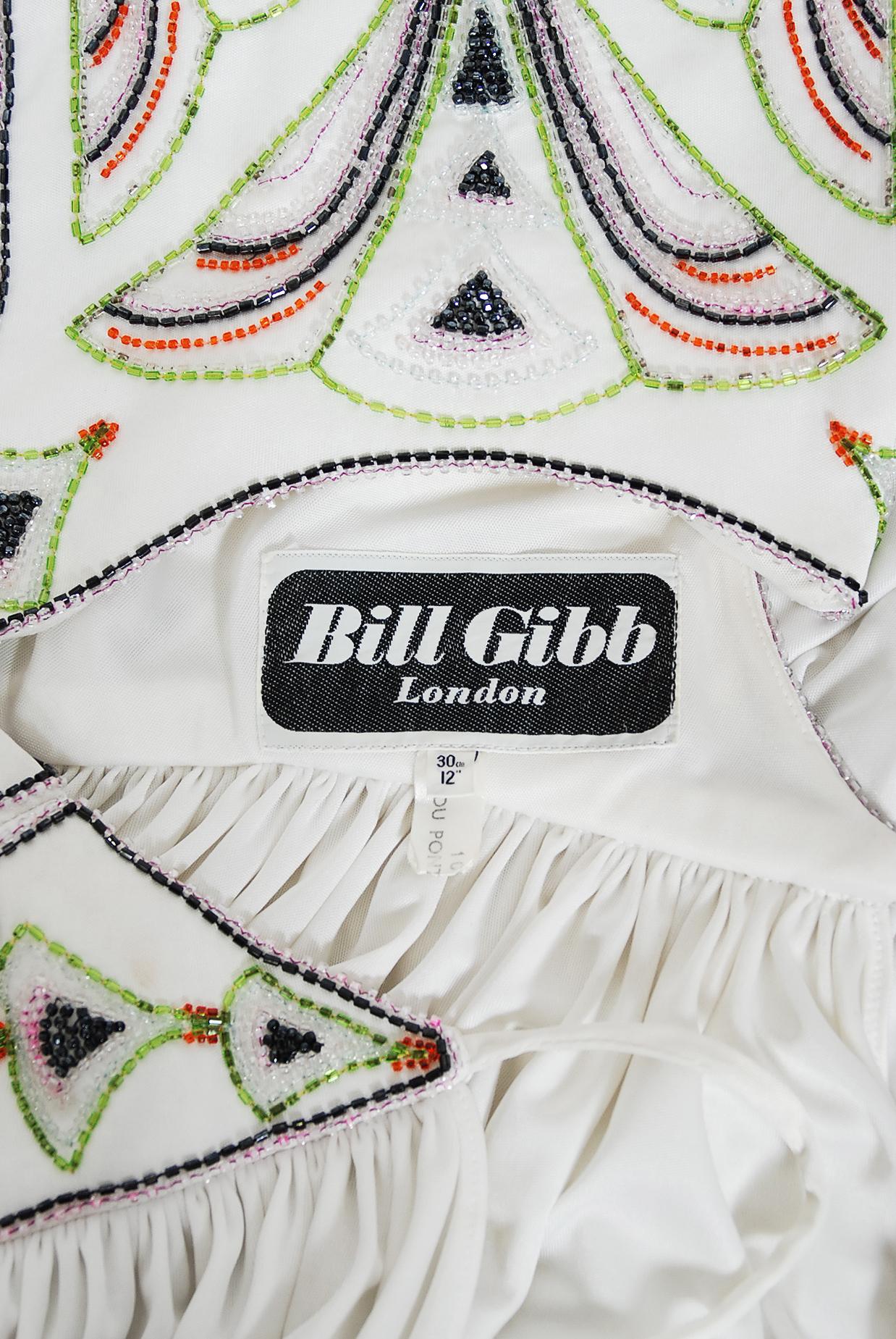 Vintage 1975 Bill Gibb Documented Beaded White Jersey Draped Goddess Caftan Gown 11