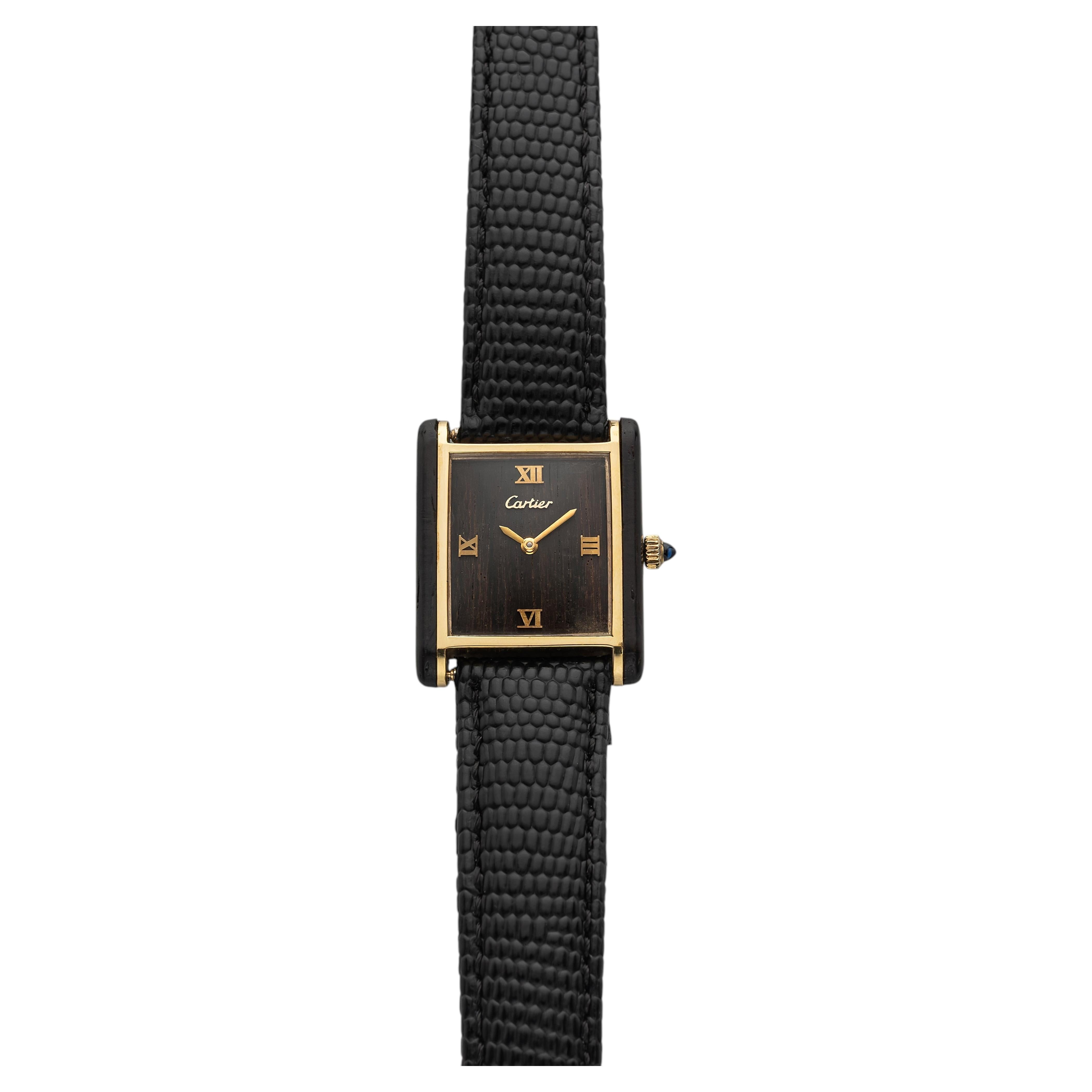 Vintage 1975 Cartier Tank Palissandre de Rio Vermeil Rosewood Dial Manual 25mm For Sale
