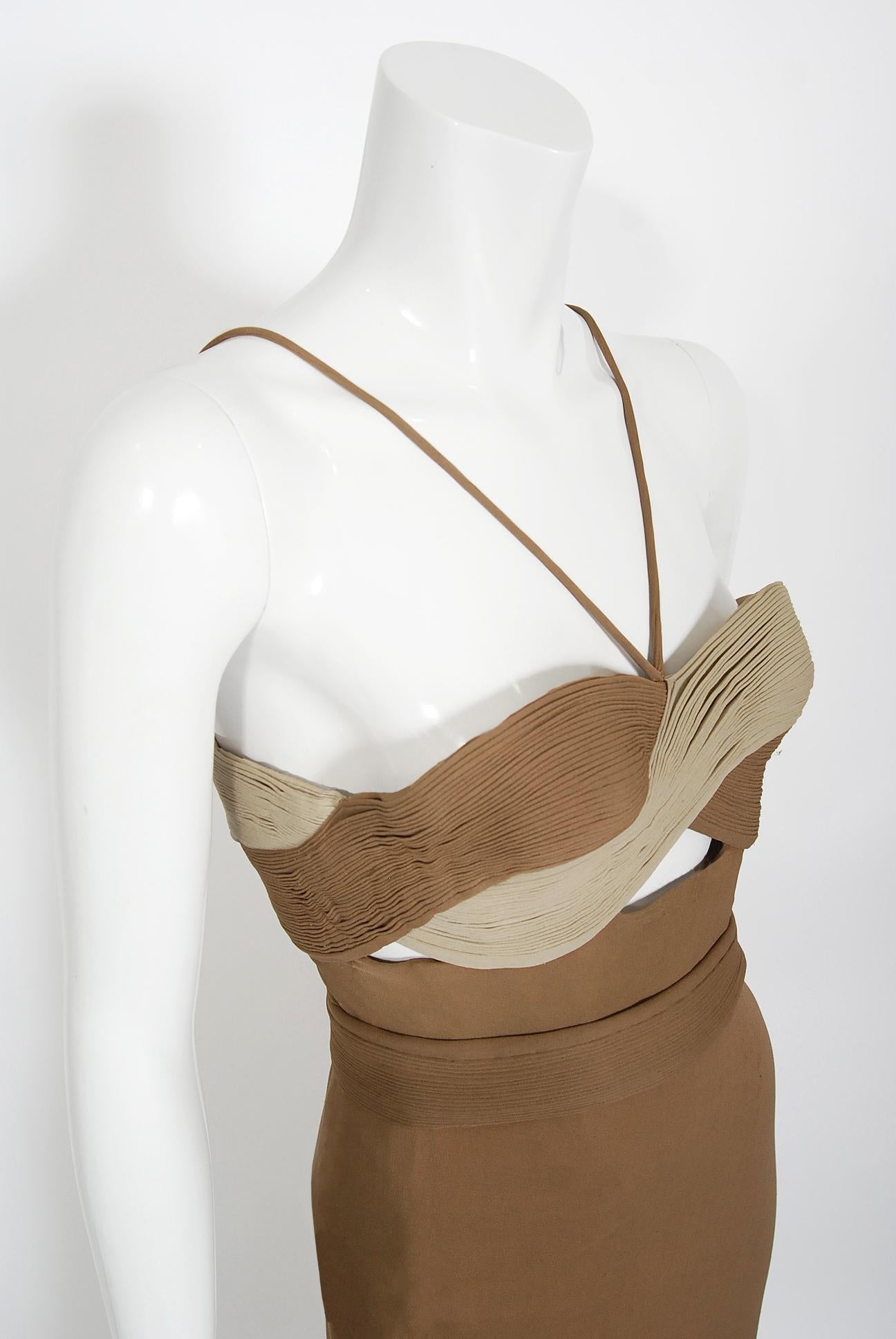 Brown Vintage 1975 Madame Grès Haute Couture Rare Documented Silk-Jersey Cut Out Gown For Sale