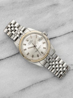 Vintage 1975 Rolex Datejust 1601 18K White Gold Silver Wide Boy Dial Auto 36mm