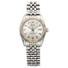 Vintage 1975 Rolex Datejust 1601 18K White Gold Silver Wide Boy Dial Auto 36mm