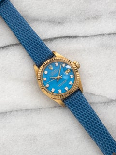 Vintage 1975 Rolex Lady Datejust 6317 18K YG Blue Stella Diamond Dial Auto 26 mm